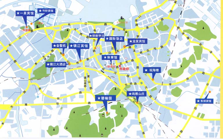 另外上传3张图片,分别是镇江地图,镇江宾馆分布图,扬州餐馆分布图