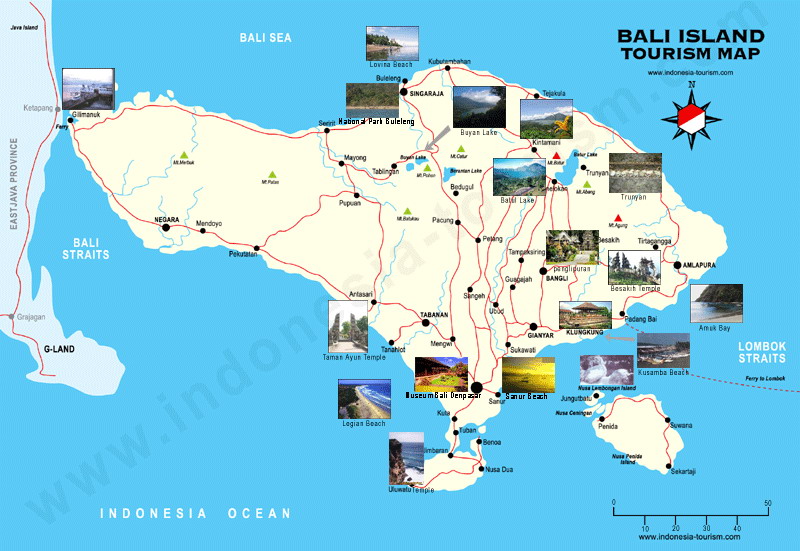 巴厘岛各主要城镇之间里程表