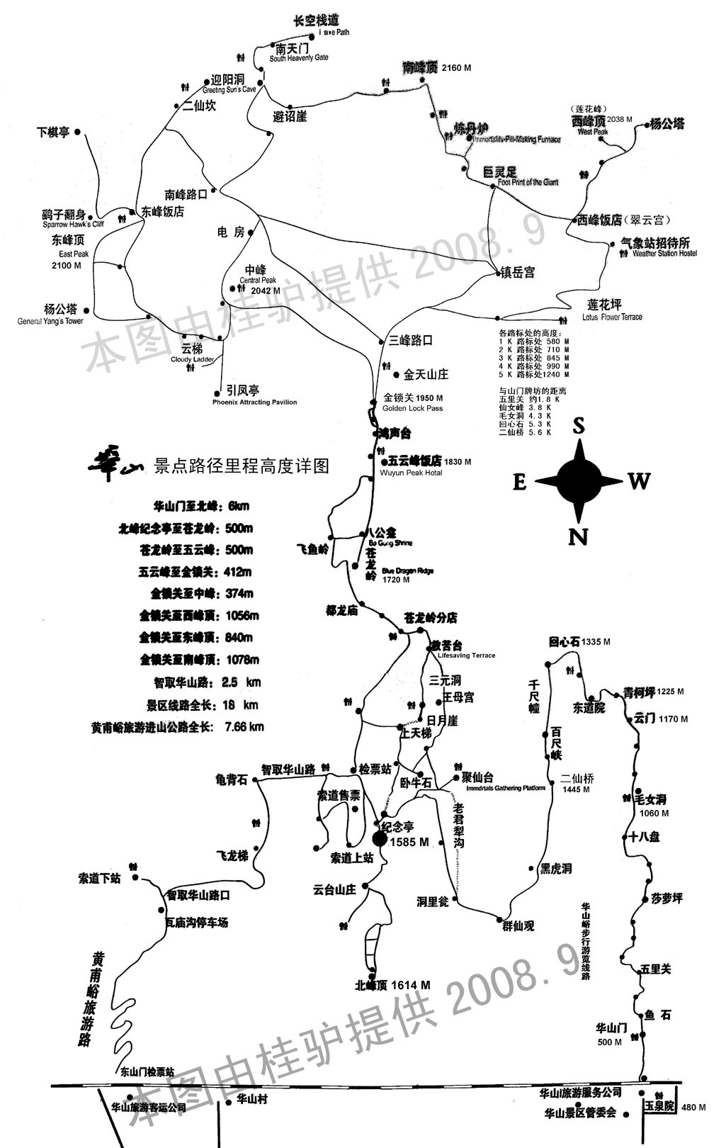 登华山路径,里程,高度精确数据